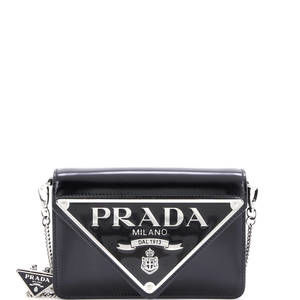 Prada Small Maxi Triangle Logo Chain Flap Bag Brushed Leather